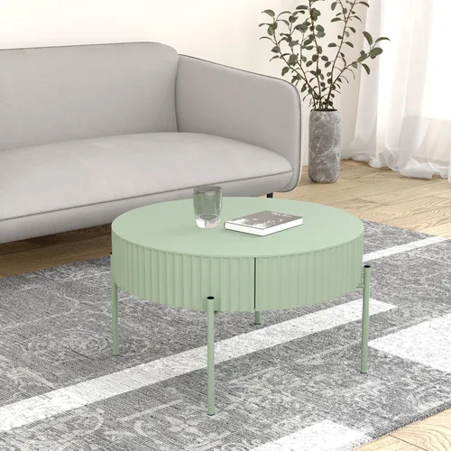 [en.casa] Couchtisch rund Rill mit Schublade - Beistelltisch fürs Wohnzimmer, stilvolles Design in Mintgrün mit praktischer Schublade für zusätzlichen Stauraum.