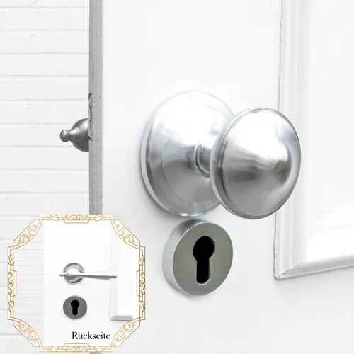 Türbeschlag mit feststehendem Knauf für Haustüren | PZ | Nickel Matt - Eleganter Türbeschlag für einen stilvollen Eingang: Massives Messing mit mattverchromter Oberfläche, ideal für moderne und historische Haustüren. Inklusive Sicherheits-Rosette und hochwertigem Knauf.