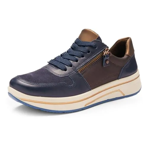 ara Damen Sapporo Sneaker, BLAU, Amarone, Nuts, 35 EU Weit von ara