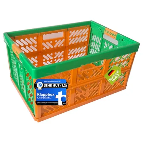 KiNDERWELT Robuste Profi - Klappbox 45 L bis 50 kg - Faltbox, Kiste, Korb zur Aufbewahrung, Transport - orange