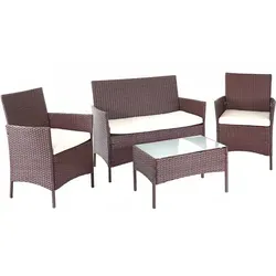 Poly-Rattan Garten-Garnitur MCW-D82, Lounge-Set mit Kissen - Gartenmöbel in braun-meliertem Design, inklusive bequemen Kissen. Ausgezeichnetes Qualitätsmanagement für höchsten Komfort im Freien.