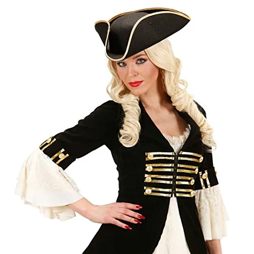 NET TOYS Piratenhut Dreispitz Kapitän Hut schwarz Offizier Kopfbedeckung General Filzhut Captain Jack Sparrow Mütze Seefahrer Kostüm Zubehör