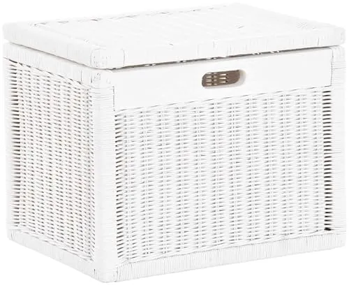 Korb mit Deckel Rattan geflochten – Großer Aufbewahrungskorb - Hochwertiger Rattan Regalkorb mit Klappdeckel, ideal für Badezimmer und Handarbeit gefertigt. Maße: 43cm x 32cm x 34cm, bietet stilvolle und praktische Aufbewahrung.