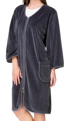 Aquarti Damen Velours Bademantel mit Reißverschluss - Bequemer Damenbademantel aus Velours, 3/4 Ärmel, mit praktischen Taschen und in eleganten Farben erhältlich. Ideal für Komfort und Bewegungsfreiheit im Alltag.