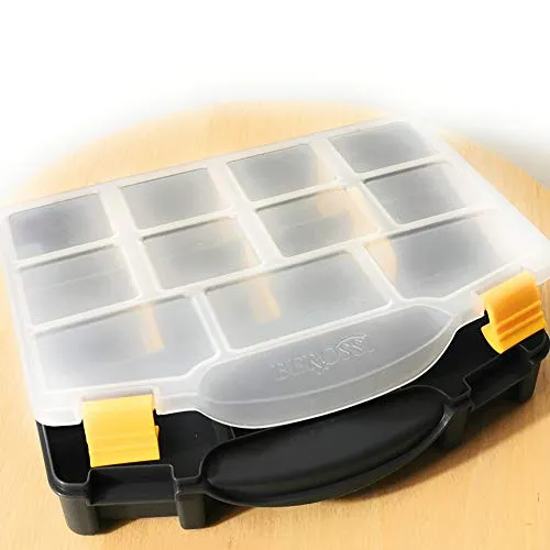 Kerafactum Schrauben Sortierkasten Schraubenbox zur System Aufbewahrung | Aufbewahrungsbox für Kleinteile mit Deckel & Fächern | Sortierbox leer Schraubenaufbewahrung Box klein | Organizer 1 schwarz