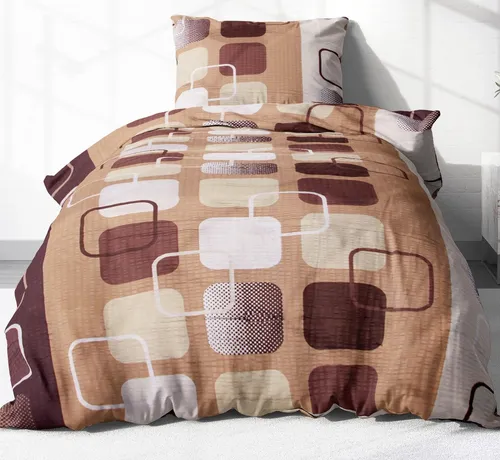 Heubergshop Bettwäsche, Seersucker, 2 teilig, 155x220cm + 80x80cm - Kariert Karo Braun 100% Baumwolle (EW-396/5)