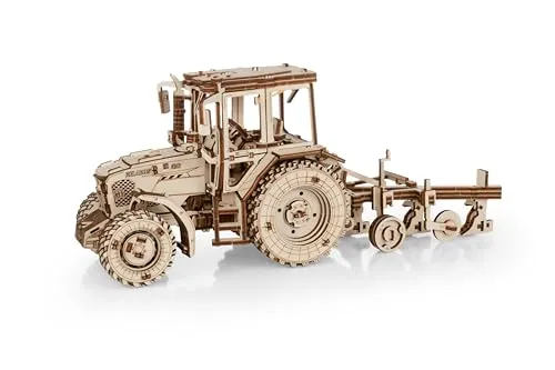 EWA Eco-Wood-Art - Traktor BELARUS-82.3 mit PFLUG - 3D-Holzpuzzle für Jugendliche und Erwachsene, 14+ - DIY-Bausatz, Selbstmontage, kein Kleber erforderlich - 325 Stück
