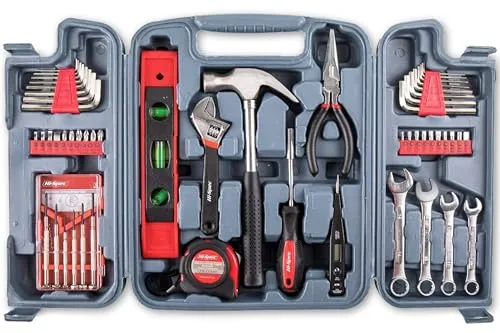 Hi-Spec 53-tlg. Werkzeugset für den Haushalt, gefüllter Werkzeugkoffer mit Hammer und Schraubenzieher-Set, Zange，Wasserwaage, Maulschlüssel und mehr in einem Werkzeugkasten sicher verstaut.