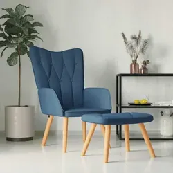 vidaXL Relaxsessel mit Hocker - Modernes Design in Blau - Relaxsessel & -liegen mit stabilen Stahlrahmen und Holzbeinen für optimalen Komfort und stilvolle Einrichtung.