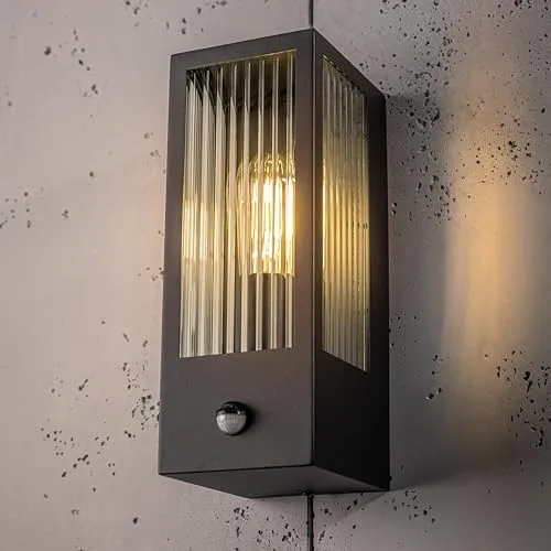 CGC Lighting Außenwandleuchte E27 schwarz abgeschrägtes Glas (Schwarz PIR)