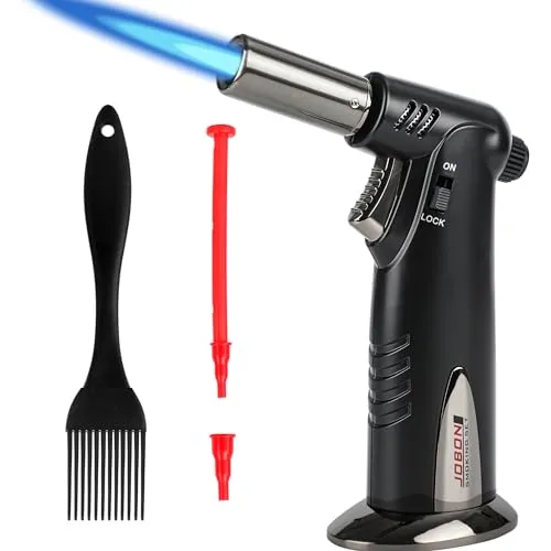 Butanbrenner, verstellbare Flamme für Feuerzeuge,Butan-Taschenlampe, mit Ölpinsel,Premium-Doppelflamme große Küchen Taschenlampe Feuerzeuge mit Sicherheitssperre einstellbar