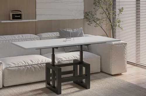 ENDO-Möbel Couchtisch Lili – Ausziehbar & Höhenverstellbar (Weiß Hochglanz)