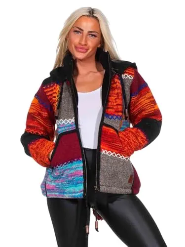 KUNST UND MAGIE Kapuzenstrickjacke Damen - Strickjacke aus 100% Wolle mit warmem Fleecefutter und abnehmbarer Zipfelkapuze, ideal für kalte Tage und lässige Outfits.