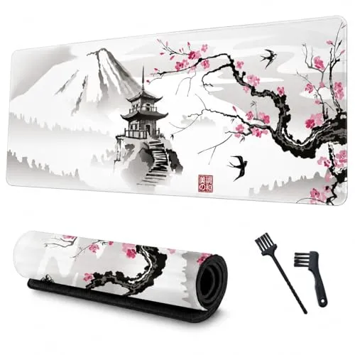Japanische Weiße Mauspad, Mauspad XXL 80x30CM Gaming, Große Kirschblüte Schreibtisch Matte, Anime Gaming Tastatur Matte, Großer Erweiterter Schreibtisch Schutz Für Home Office (Stil C, 80 x 30 cm)