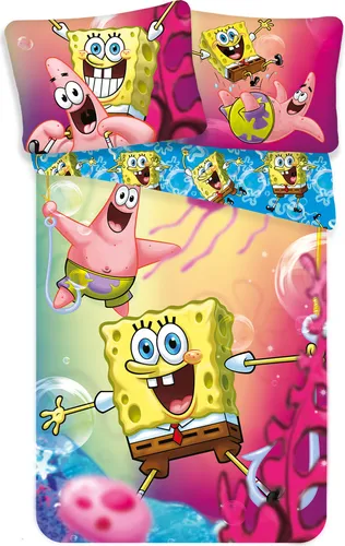 Jerry Fabrics Spongebob Kinderbettwäsche Set - Bettwaren-Set für Kinder, aus 100% Baumwolle, schadstoffgeprüft nach Oeko-Tex Standard 100, mit buntem Spongebob-Design für einen fröhlichen Schlafplatz.