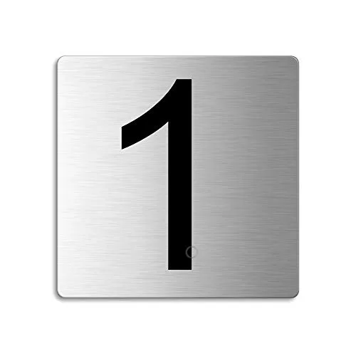 Türnummer 1 Zimmernummer Zahlen Schild aus Edelstahl 85×85 mm selbstklebend Nr.48301