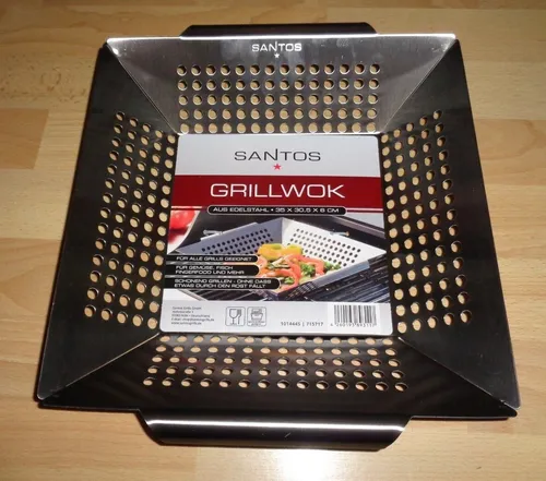 Grillwok Wok Grill Schale,Lochpfanne Pfanne,Edelstahl,35x30x6 cm,NEU!