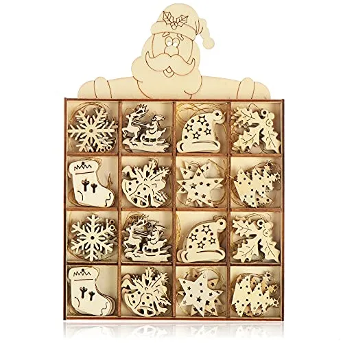 com-four® 48-teiliges Tannenbaumschmuck Holz-Anhänger Set in beige von COM-FOUR