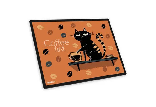 itenga Schreibtischunterlage itenga Schreibunterlage V1 Motiv Katze Coffee first
