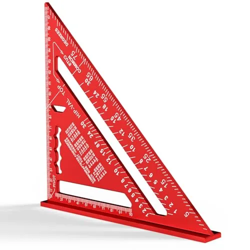 Newaner 180MM Zimmermannswinkel, Metrisches Dreieckslineal aus Aluminium, 90 Grad Verdicktes Dreieck Winkelmesser, Hohe Präzision Schreinerwinkel für Zimmermann, Dachdecker, Ingenieur (Rot)