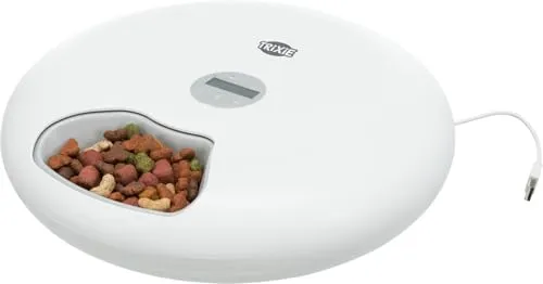 Trixie Futterautomat TX5+1, weiß - Automatisierter Futterspender für Hunde mit programmierbarer Fütterungszeit (bis zu 5x täglich) und Einklemmschutz für Sicherheit.