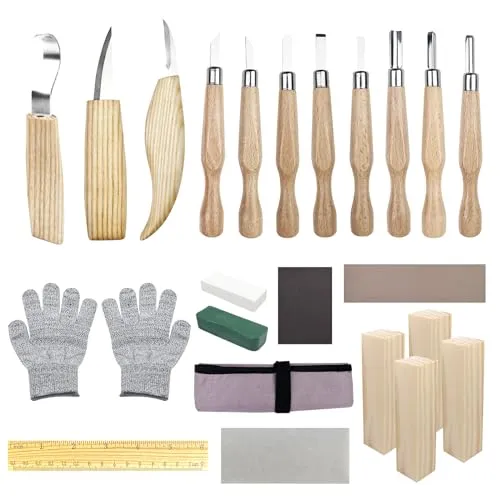 Traxenta Schnitzmesser, 25 STK Schnitzwerkzeug für Holz, Schnitzen Set Kinder, Schnitzset für Erwachsene, Holzschnitzwerkzeug, Schnitz Werkzeug Kit, Wood Carving Tools Knife, 11 Holzschnitzmesser