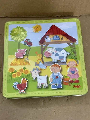 HABA Magnetspiel-Box Peters und Paulines Bauernhof - Kreatives Puzzlespiel mit 122 magnetischen Teilen, ideal für Bauernhof-Fans ab 3 Jahren