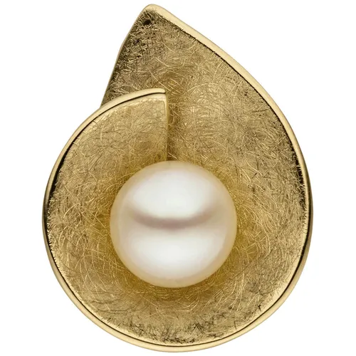 Anhänger aus 585 Gold Gelbgold eismattiert mit Süßwasser Perle Halsschmuck Damen