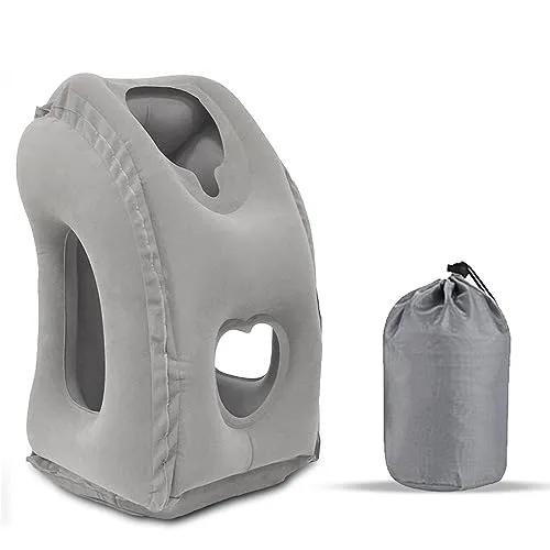 Elitecran Aufblasbares Reisekissen Nackenkissen, Flugzeug Kissen Tragbar Travel Pillow Faltbar Komfortabel, Multifunktionales Reise-nackenkissen zum Schlafen auf dem Flugzeug Zug Zuhause Büro (Grau)