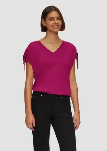 s.Oliver Kurzarmshirt T-Shirt V-Neck Shirt mit Raffung an den Schultern
