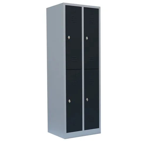 Steelboxx Spind Fächerschrank - 4 Fächer mit Kleiderstange - Vielseitiger Garderobenspind mit 4 Fächern, ideal für Umkleideräume in Industrie, Schulen und Fitnessstudios. Langlebige, verschweißte Konstruktion und GS-zertifizierte Sicherheit, komplett montiert geliefert.