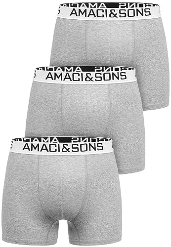 Amaci&Sons Herren Boxershorts Baumwolle 3er Spar-Pack Männer Unterhose Unterwäsche 3x9005 Hellgrau/Weiß M