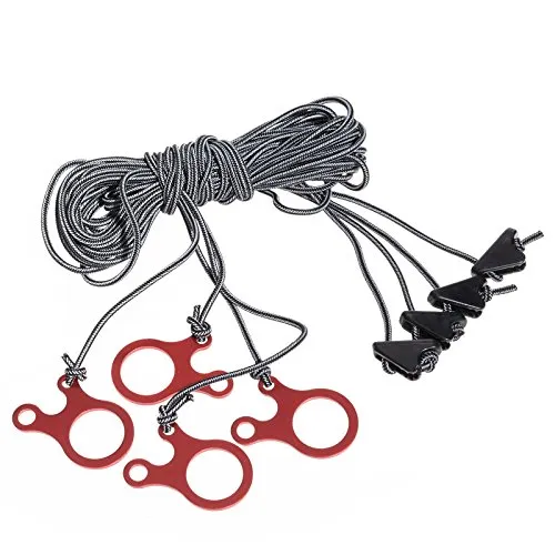 qeedo Reflektierende Zeltschnüre Quick Reflector Set, 4 x 3 m Abspannleinen hoch-reflektierend, Zelt-Schnur, Alu O-Ring