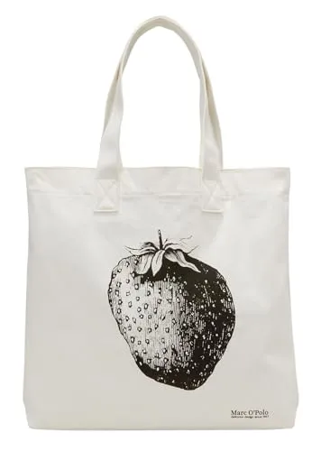 Marc O'Polo Shopper Issa, White / Black - Stylischer Baumwoll-Shopper in elegantem Weiß/Schwarz, ideal für den Alltag mit verstärkten Henkel für optimalen Tragekomfort.