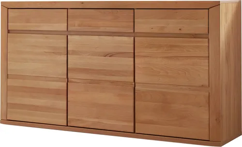 Sideboard Anrichte KORSIKA 170 cm aus teilmassiver Kernbuche - Kommode aus hochwertigem Kernbuchenholz, bietet 3 Schubladen und 3 Türen für optimalen Stauraum. Grifflose Front für modernen Look, ideal für ein natürliches Ambiente im Wohnzimmer.