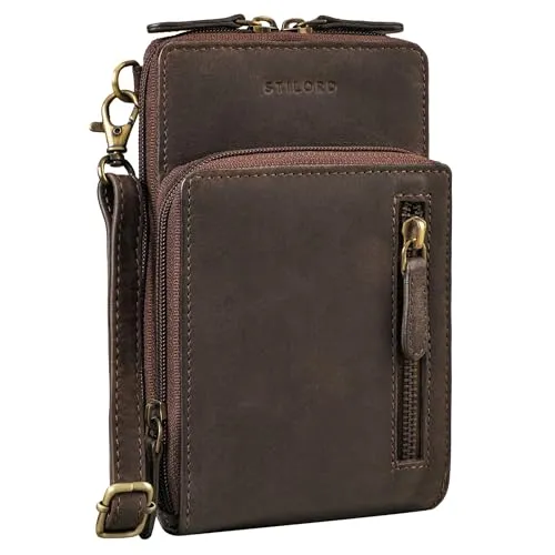 STILORD 'Payton' Handytasche mit Geldbörse zum Umhängen Leder Tasche Brusttasche Brustbeutel Handy Umhängetasche Geldbeutel mit Handyfach für Damen und Herren aus echtem Leder, Farbe:muskat - braun