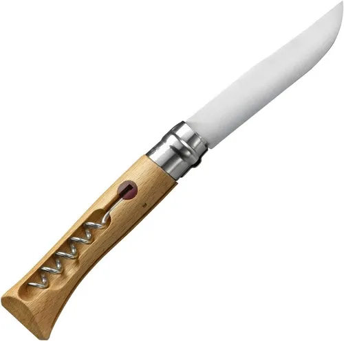Opinel N°10 Korkenzieher Klappmesser - Korkenzieher mit integriertem Korkenzieher, ideal für Picknicks. Die rostfreie Klinge von 10 cm lässt sich sicher mit dem Virobloc-System arretierten. Griff aus hochwertigem Buchenholz für besten Komfort.