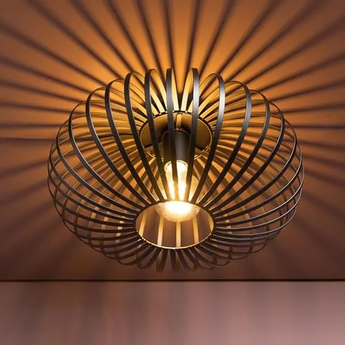 Lightbox Retro Deckenlampe mit Gitter-Lampenschirm | Ø 40 cm | Deko-Deckenleuchte für Wohn- und Schlafzimmer - Energiesparende LED-Leuchtmittel verwendbar. Dimmbar mit externem Dimmer für flexible Helligkeitsanpassung. Der besondere Schirm erzeugt lebendige Lichtspiele und setzt stilvolle Akzente in jedem Raum.