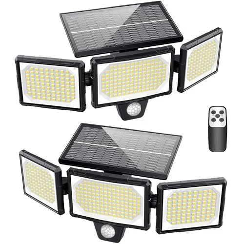 Macchiatto Solarleuchte für den Außenbereich mit Bewegungsmelder 2 Stück, 304LED Solarlicht für den Außenbereich, 1200LM IP65 Wasserdicht Solar Aussenleuchte für Garten Balkon Garage