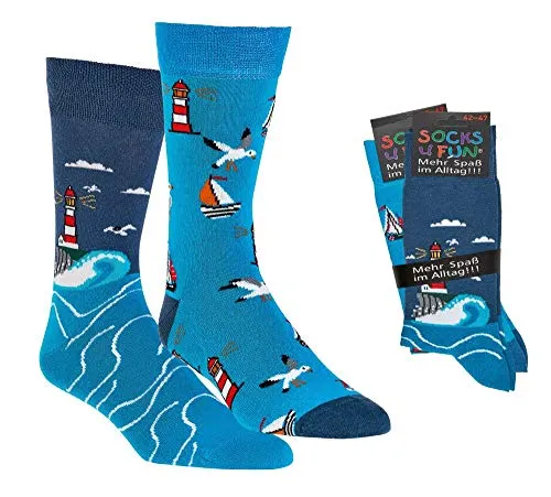 Socks4Fun Damen Jungen Mädchen Socken (2 Paar) witzig bunt 36-41 Leuchtturm