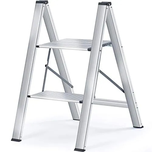 KINGRACK Stufenleiter, Trittleiter 2 Stufen, Tritthocker Aluminium Leicht