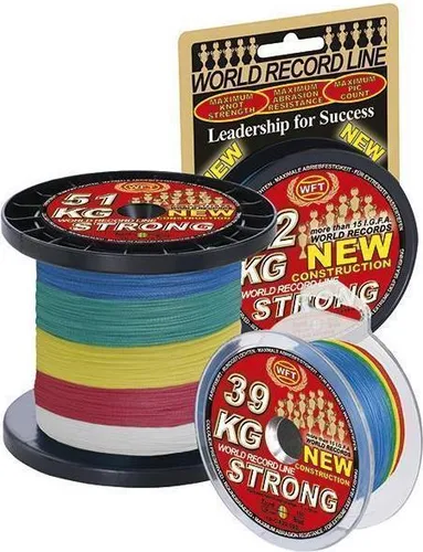 WFT Schnur KG Strong Multicolor 250m - 86kg Tragkraft - Hochwertige geflochtene Angelschnur mit 5 Farbwechseln alle 10m. Ideal für Salzwasserfischen mit einer Tragkraft von 86kg. Perfekte Sichtbarkeit und hohe Knotenfestigkeit!