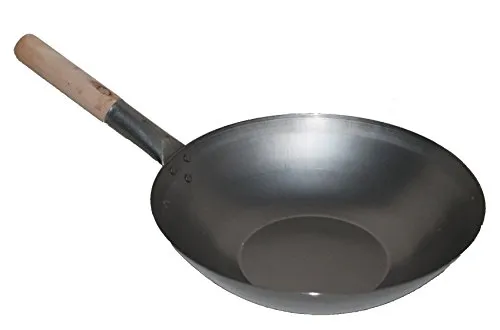 AAF Nommel ® Wok 30 cm - Flacher Boden für Gasherde - Robuster Wok aus Carbon Stahl mit Holzgriff, ideal für Gasherde und andere Kochfelder. Perfekt für authentische asiatische Gerichte mit 3,5 Litern Volumen.