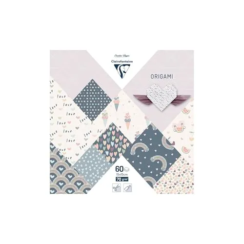 Clairefontaine 95356C Origami-Papier, 70 g/m², Format 15 x 15 cm, 30 bunte Motive sortiert (2 Blatt pro Design), kreative Hobbys für Erwachsene und Kinder, Kollektion Little Love