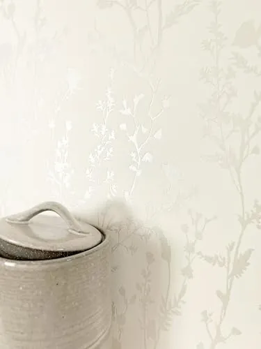 Newroom Tapete Weiß Vliestapete Blumen - Blumentapete Modern Ivory Creme Blätter Zweige Rosentapete Glamour Vintage Äste inkl. Tapezier-Ratgeber