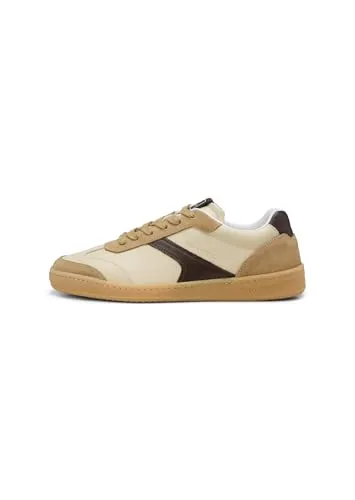 Marc O'Polo Herren Sneaker aus Leder, Beige, 45 - Stylische flache Sneaker mit rutschhemmender Gummilaufsohle, atmungsaktivem Innenfutter und bequemer Memory-Foam-Innensohle für optimalen Tragekomfort.