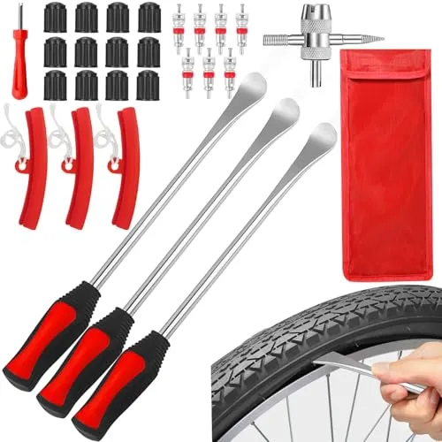 BBLTIFF 28pcs Reifenheber, Reifen Hebel Werkzeug Löffel, Werkzeuge zur Montage/Demontage von Reifen Mit 3 Rad Felge Protektoren Tool kit, Lever Iron Reifenwechselset für Motorrad Fahrrad Reifen