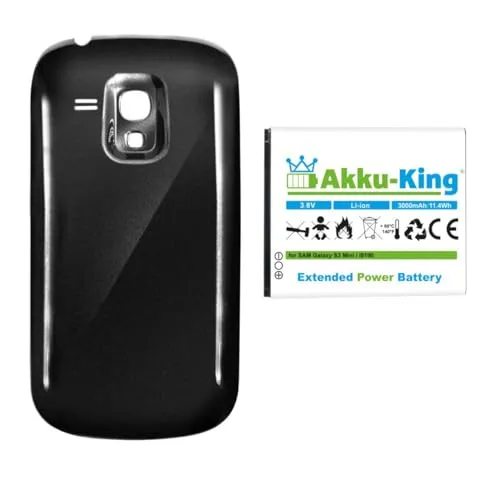 Akku-King Power-Akku kompatibel mit Samsung EB-F1M7FLU - Li-Ion 3000mAh - Akkudeckel schwarz - für Galaxy S3 mini, S III mini, GT-I8190, GT-I8200N