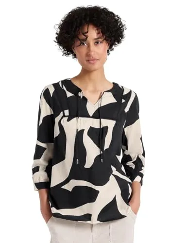 Street One Damen A345731 Print-Bluse mit Tape-Details - Blusen & Tuniken für Damen, sommerliche Tunika aus reiner Baumwolle mit geschlitzt Ausschnitt und grafischem Muster für einen lässigen Look.