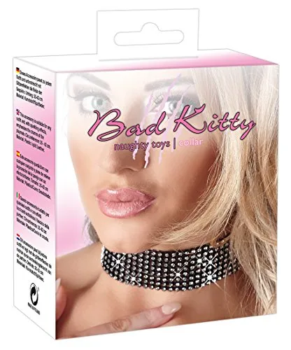 Bad Kitty Halsband - sexy Choker für Frauen, erotisches Halsband mit Strass-Elementen zur Verführung des Partners, schwarz